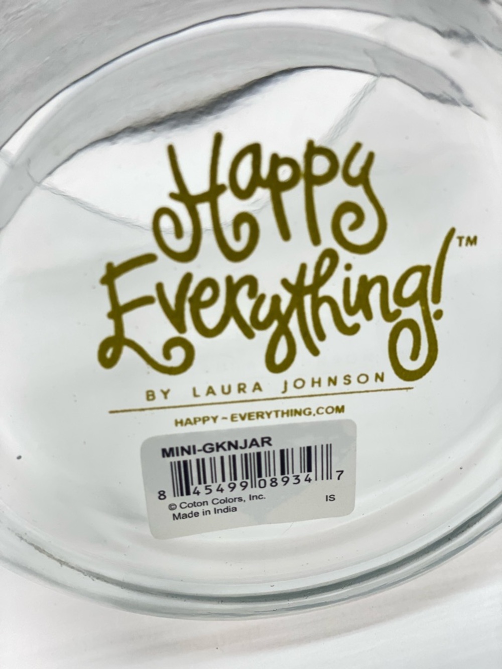 Happy Everything Laura Johnson Glass Canister Bamboo Lid Gold Knob MINI-GKNJAR - Picture 8 of 11
